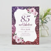 ブルゴーニュ・パープルグリッターとフローラ85歳の誕生日 招待状 (スタンド正面)