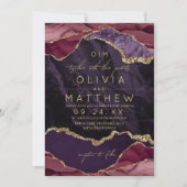 ブルゴーニュ、パープル&金ゴールドアゲート結婚式招待状 招待状 (正面)