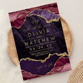 ブルゴーニュ、パープル&金ゴールドアゲート結婚式招待状 招待状