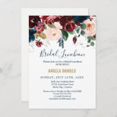 ブルゴーニュ、ピンクとミッドナイトブルーブライダル昼食会 招待状 (正面/裏面)