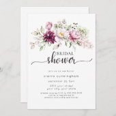 ブルゴーニュ&ピンクフローラブライダルシャワー 招待状 (正面/裏面)