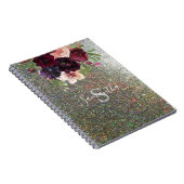 ブルゴーニュ&ピンクフローラモノグラム – シルバーグリッター ノートブック (右側)