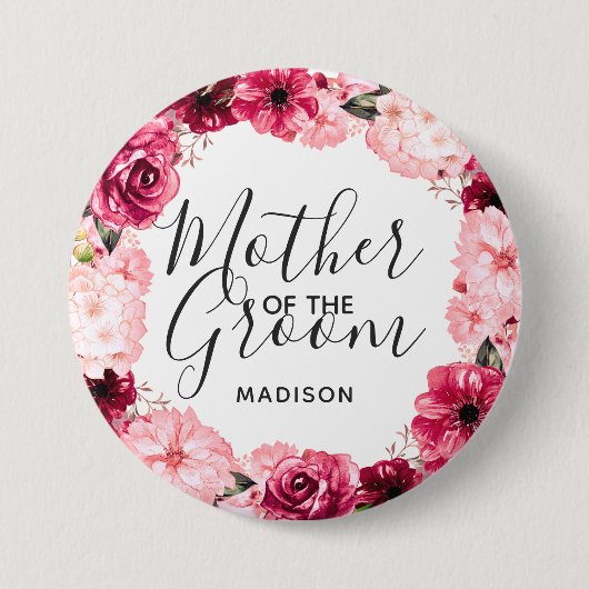 ブルゴーニュ&ピンクフローラリースマザーオブザグルーミング 缶バッジ (正面)
