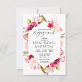 ブルゴーニュ&ピンクフローラ婚約パーティ招待状 招待状 (正面)