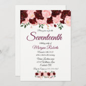 ブルゴーニュ・ピンクローズ17thバースデーパーティー招待状 招待状 (正面/裏面)