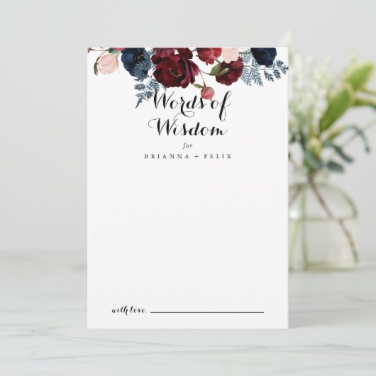 ブルゴーニュ・ピンク結婚ネイビーの英知の言葉 アドバイスカード (スタンド正面)