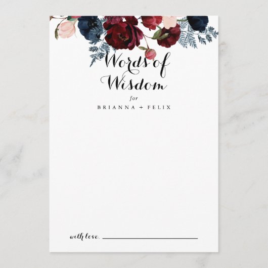 ブルゴーニュ・ピンク結婚ネイビーの英知の言葉 アドバイスカード (正面)
