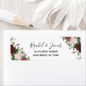 ブルゴーニュ&ピンク結婚フローラ差出人住所 ラベル (インサイチュ)