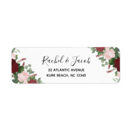 ブルゴーニュ&ピンク結婚フローラ差出人住所 ラベル