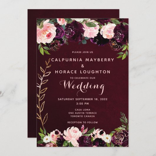 ブルゴーニュ・ピンク結婚系血統 招待状 (正面/裏面)