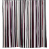 ブルゴーニュ、ピンク、グレーの抽象芸術ストライプ シャワーカーテン (正面)