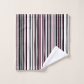 ブルゴーニュ、ピンク、グレーの抽象芸術ストライプ バスタオルセット (ウォッシュタオル)