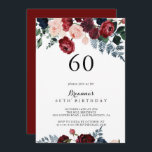ブルゴーニュ・ピンク・ネイビーフローラ60thバースデーパーティー 招待状<br><div class="desc">このブルゴーニュピンクのネイビーフローラ60th誕生日パーティーの招待は、素朴な誕生日パーティーに最適である。デザインは水色ピンク、赤面、ネイビー、ブルー、ブルゴーニュの牡丹、緑の葉のバラがブティックに整然と組み合わされてエレガントいる。</div>
