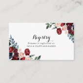 ブルゴーニュ・ピンク・ネイビー結婚フローラのギフトレジストリ エンクロージャーカード (正面)