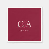 ブルゴーニュ・ピンク・モノグラム結婚ズ スタンダードカクテルナプキン (正面)