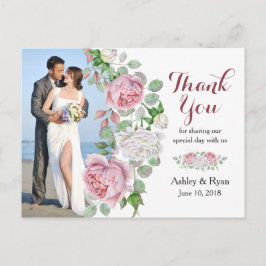ブルゴーニュ・ピンク・ローズ写真結婚の皆様に感謝 ポストカード