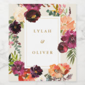 ブルゴーニュ+ピーチウォーター色のフローラ結婚ズ ワインラベル (シングルラベル)