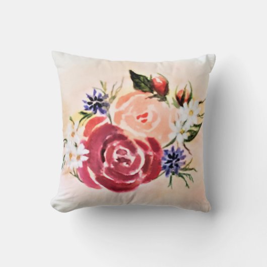 ブルゴーニュ&ピーチバラ水彩装飾用クッション クッション (正面)