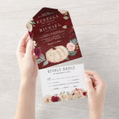 ブルゴーニュ&ピーチフローラパンプキ結婚ン オールインワン招待状 (貼ってはがせる)