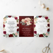 ブルゴーニュ&ピーチフローラパンプキ結婚ン 三つ折り招待状 (内部)