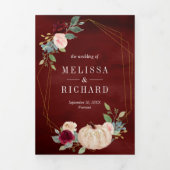 ブルゴーニュ&ピーチフローラパンプキ結婚ン 三つ折り招待状 (カバー)