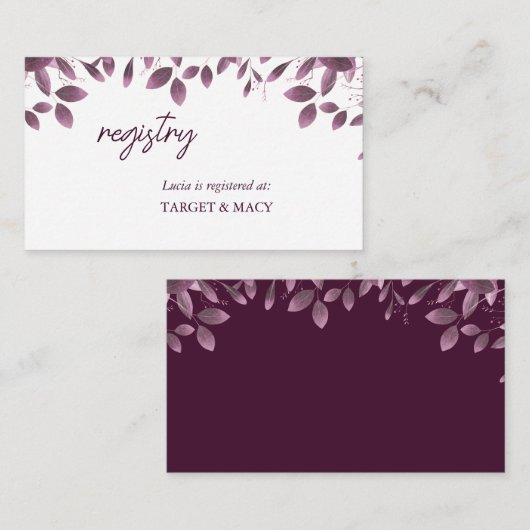 ブルゴーニュ・フォレストリーフ ブライダルシャワー レジストリーカード エンクロージャーカード (正面/裏面)