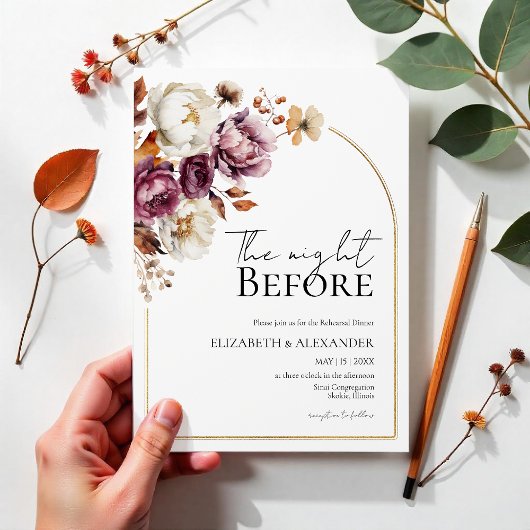 ブルゴーニュ フラワーのリハーサル ディナー 前夜 招待状