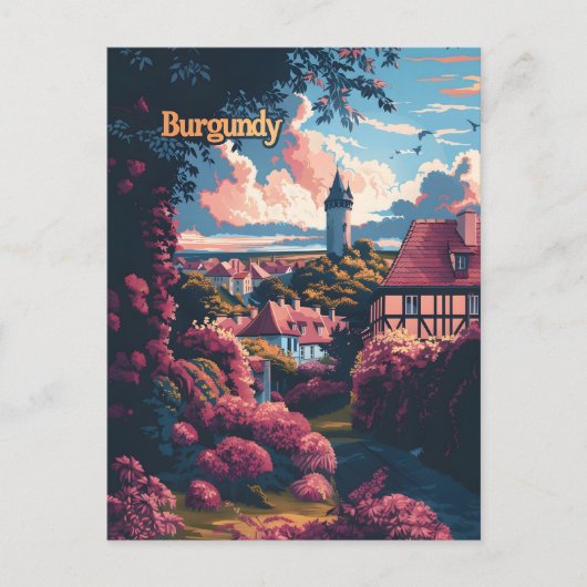 ブルゴーニュ・フランスのヴィンテージ旅行広告 ポストカード (正面)
