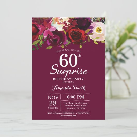ブルゴーニュ・フローラ・サプライズ第60回誕生日パーティー 招待状 (スタンド正面)