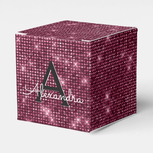 ブルゴーニュ&ブラックきらめくモノグラム – 名前の追加 フェイバーボックス (正面サイド)
