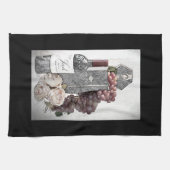 ブルゴーニュ&ブラックのワイン、ブドウ&バラ キッチンタオル (横)