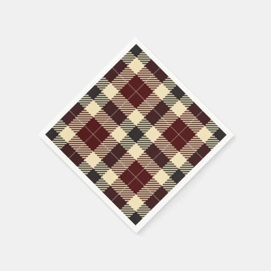 ブルゴーニュ&ブラックタータンチェックプレイド紙ナプキンス スタンダードカクテルナプキン (角)