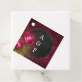 ブルゴーニュ&ブラックチャックボードダマスクフローラ結婚ズ フェイバータグ (インサイチュ)