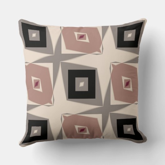 ブルゴーニュ、ブラック、メイブ、グレーの幾何学的 クッション (裏面)