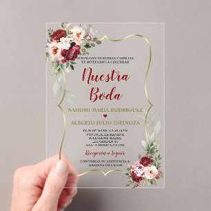 ブルゴーニュ ブルシュ フローラル 秋 スペイン式 結婚式 アクリル招待状