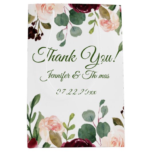 ブルゴーニュ/ブルーイングリッシュガーデン結婚フラワーズ ミディアムペーパーバッグ (正面)