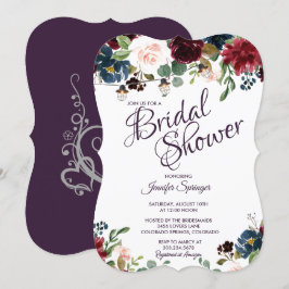 ブルゴーニュ&ブルーイングリッシュフラワーズブライダルシャワー 招待状