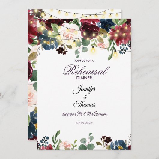 ブルゴーニュ&ブルーイングリッシュフラワーリハーサルディナー 招待状 (正面/裏面)