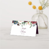 ブルゴーニュ&ブルーイングリッシュフラワー結婚ズ プレイスカード (裏面)