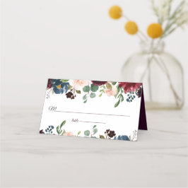 ブルゴーニュ&ブルーイングリッシュフラワー結婚ズ プレイスカード