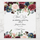 ブルゴーニュ&ブルーイングリッシュフラワー結婚ズ ワインラベル (シングルラベル)