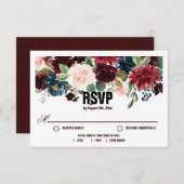 ブルゴーニュ&ブルーイングリッシュフラワー結婚ズ 出欠カード (正面/裏面)