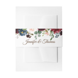 ブルゴーニュ&ブルーイングリッシュフラワー結婚ズ 招待状ベリーバンド