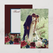 ブルゴーニュ&ブルーイングリッシュ結婚フラワーズサンキュー (正面/裏面)