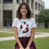 ブルゴーニュ&ブルーエレガントウォーターカラーフラワーズグラッド トライブレンドTシャツ