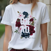 ブルゴーニュ&ブルーエレガントウォーターカラーフラワーズグラッド トライブレンドTシャツ