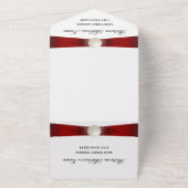 ブルゴーニュ&ブルーパールリボン結婚ズ&RSVP All オールインワン招待状 (外側)