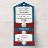 ブルゴーニュ&ブルーパールリボン結婚ズ&RSVP All オールインワン招待状 (内側)