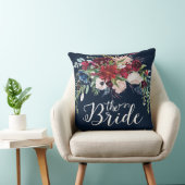 ブルゴーニュ&ブルーフラワーブーケ花嫁タイポグラフィ クッション (椅子)