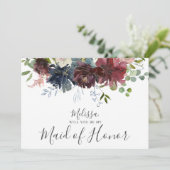 ブルゴーニュ&ブルーフローラがマイメイド・オブ・オーナー（花嫁付き添い人） 招待状 (スタンド正面)